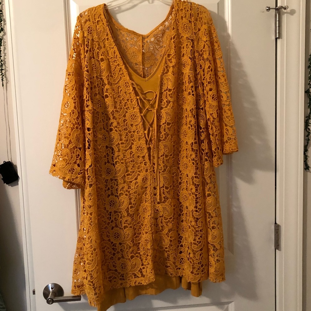 Gold Tie-front Knee-Length Lane Bryant Dress
